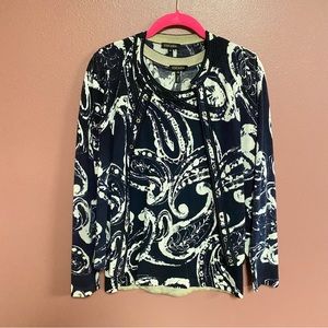 Escada navy paisley sweater set tank size medium & cardigan size small